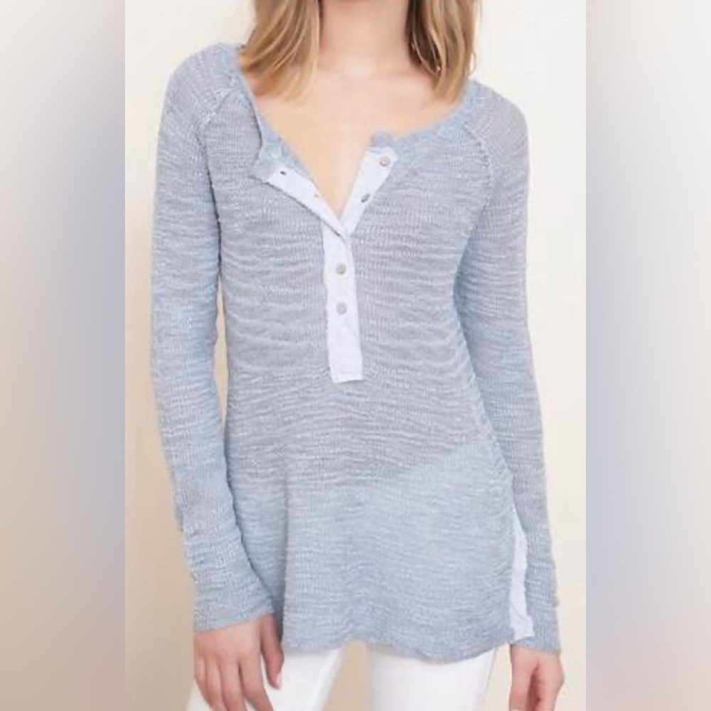 Free People Blue Mountain Song Henley Knit Long Sleeve - Size L